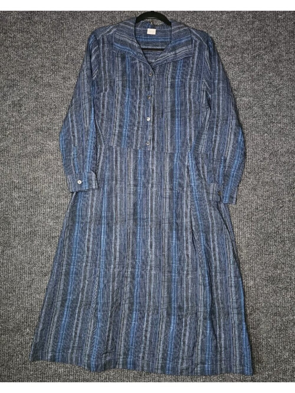 Poetry Womens Box Pleat Collared Linen Blend Midi Dress Blue Stripes US sz 8